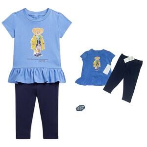 Polo Ralph Lauren Baby Girls Polo Bear Top and Leggings, 2 Piece Set | NEW!